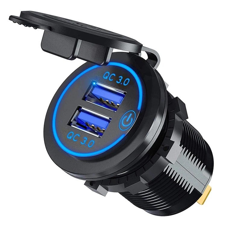 Bluejw 36W QC 3.0 Dual USB Car Charger Socket with Touch Switch, 12V/24V Fast Charger for Truck, Motorcycle, Marine, Boat - Automobile Chargers - Image 1